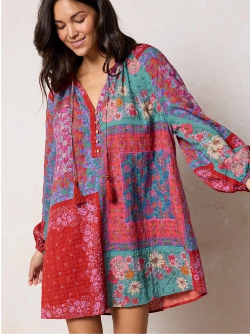 Natural Life Camille Mini Dress Sz Medium Jewel Positano Scarf Floral Print Boho